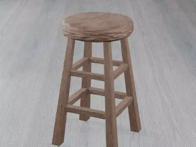 Low Poly Wooden Bar Stool -Realistic Wood Chair Low-poly 3D model
