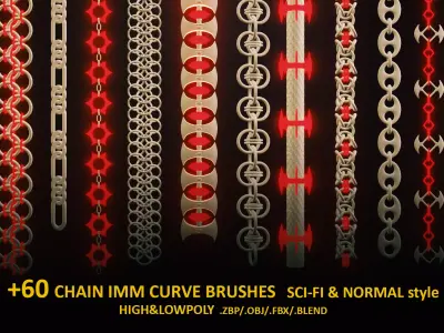 63 SCI-FI CHAIN IMM BRUSHES FOR ZBRSUH HIGH and LOWPOLY Low-poly 3D model