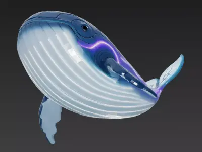 Cartoon Cyberpunk Whale Low-poly 3D model