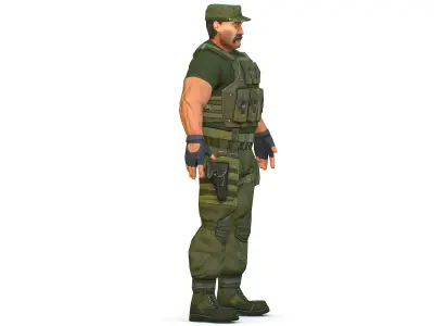 Military Soldier in Tactical Gear Combat Boots and Pistol  Low-poly 3D model