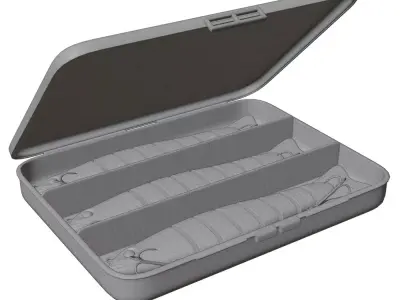 Fishing lure set or Fish bait set in a box Low-poly 3D model