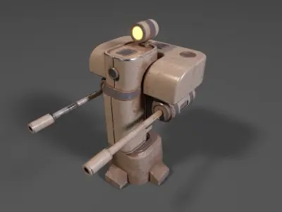 Stylized Gun Turret Equipped With Searchlight Low-poly 3D model