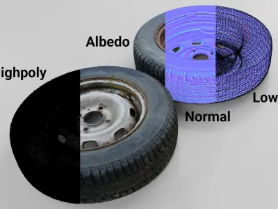 Ultra realistic Old Tyre Scan 8k HD Low-poly 3D model Low-poly 3D model