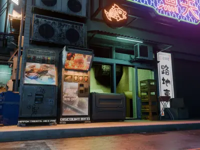 Fish Shop And Garbage Dump Cyberpunk Street Low-poly 3D model