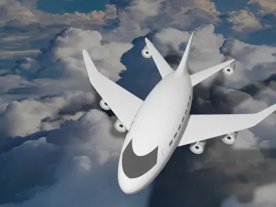 Airplane flying in clouds Low-poly 3D model