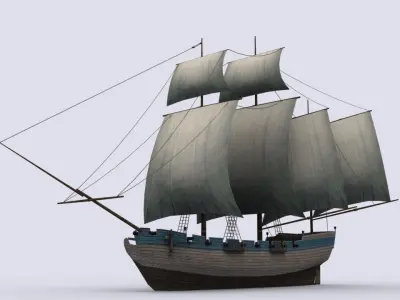 Three sailing ship Low-poly 3D model
