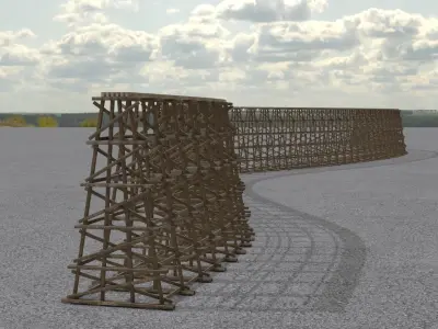 Wooden trestle bridge Low-poly 3D model