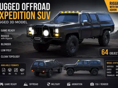 Rugged Offroad Expedition SUV Rigged Vehicle 3D Model Low-poly 3D model
