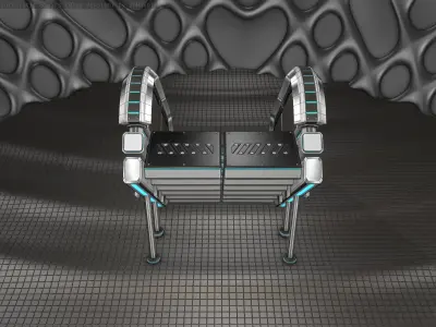 Sci-Fi Stairs - 32- Silver Blue Neon Light Version Low-poly 3D model