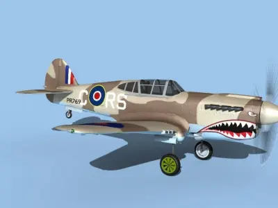 Curtiss P-40F Tomahawk V01 RAF 3D model