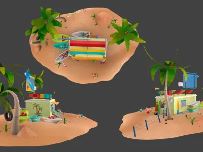 Beach house Low-poly 3D model