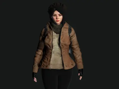 3D HYPER REALISTIC HUMAN RIG-KOREAN ASIAN GIRL - SURVIVAL OUTFIT Low-poly 3D model