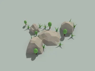 Low Poly Rocks and Plants Low-poly 3D model