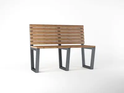 Bench wooden with steel legs 3D model