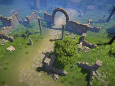 Top-Down Forest Ruins Low-poly 3D model