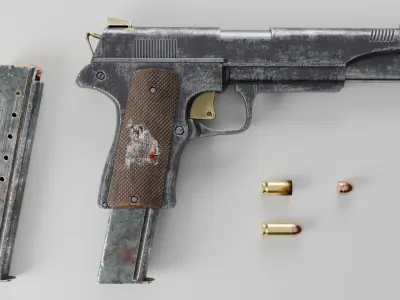 Post-apocalyptic 45 m1911 Handgun Low-poly 3D model