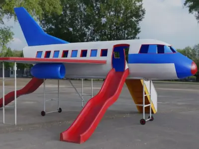 3D low poly PBR playground airplane slide  Low-poly 3D model