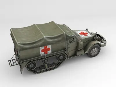 Low Poly M3A1 Halftrack Ambulance Low-poly 3D model