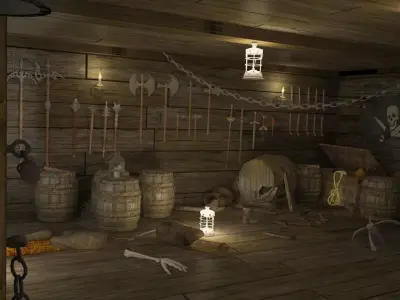 Abandoned pirate ship with weapons 3D model