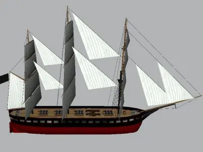 SailBoat wooden ship flying in air Low-poly 3D model