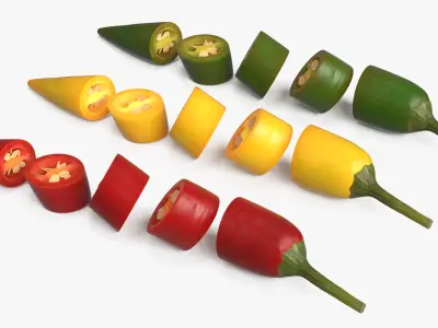 Chopped Chili Peppers with Seeds Set Mixed 3D model