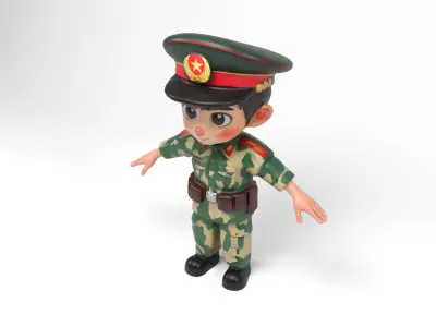 Chinese soldier cartoon Low-poly 3D model