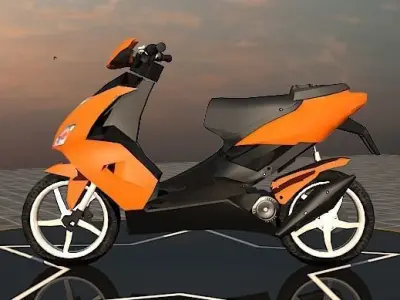 Scooty 3D Model orange scooter on circular platform Low-poly 3D model