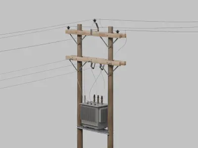 Utility Pole - H-Frame with Transformer 3D model