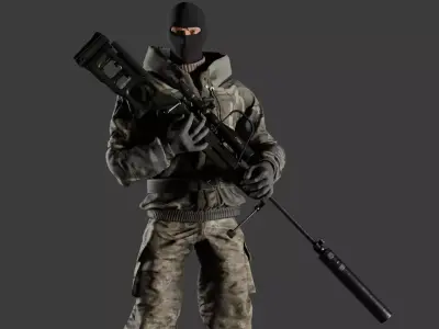 A sniper soldier with a used sv 98 sniper rifle Low-poly 3D model