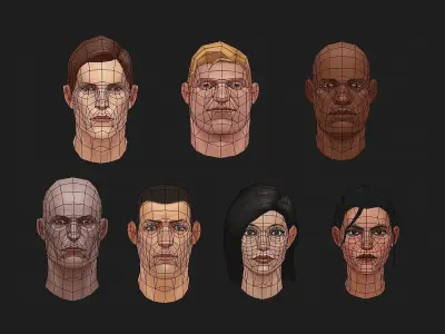 LP heads and textures Low-poly 3D model