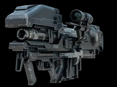 Sci-Fi Heavy Rifle Machine Gun PBR 3D model