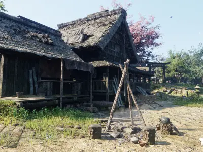 Feudal Japanese Village Environment Low-poly 3D model