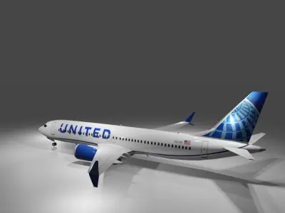 United airlines Boeing 737 max 8 3d model with cockpit Low-poly 3D model