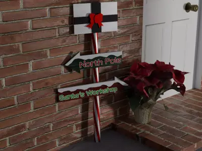 Christmas Outdoor Sign Post Low-poly 3D model