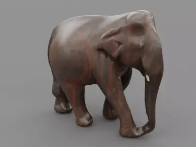 Elephant wood handmade sculpture 01 Low-poly 3D model