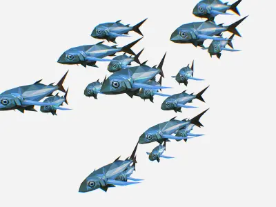 Animated Low Poly Art Flock Green Sea Fish Low-poly 3D model