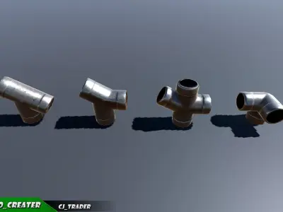 Lowpoly Modular Industrial Ceiling Pipe 3D Model Low-poly 3D model