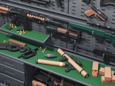 Poligonal Weapon Rack Low-poly 3D model