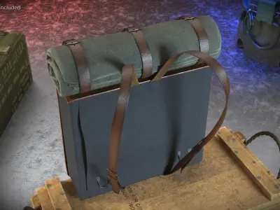 Military Backpack 19th Century with Blanket 3D model