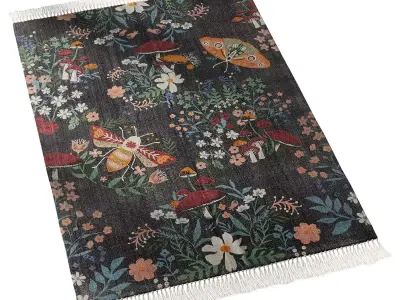 Insect Floral Embroidered Brushed Rug 3D model