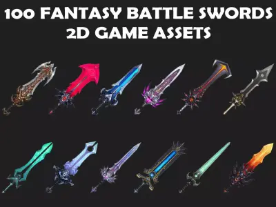 100 Fantasy Battle Sword 2D Game Asset 3D model