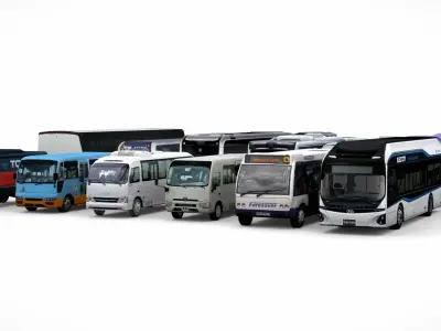 12 lowpoly Buses Vol1 Low-poly 3D model