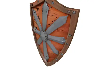 Shattered Wooden Shield with Iron 3D model