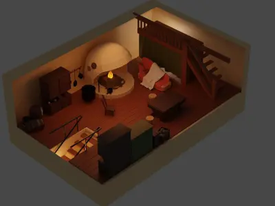 Free Lowpoly ghibli room Free 3D model