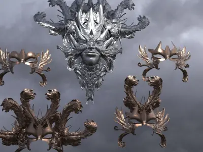 Baroque Mask and Shield Collection 5 3D model