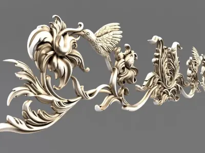 Cartouche ornate design with bird 3D model