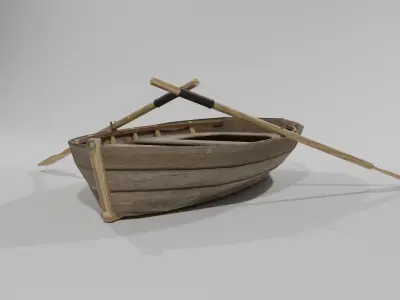 Old Wooden Fishing Boat with Shovels Low-poly 3D model