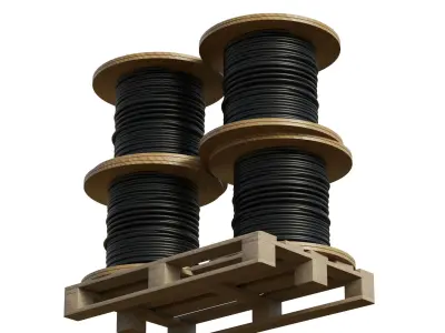 Cable Reel Drums On Wooden Pallet 3D model