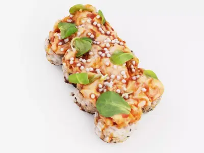 Rolls with tuna salmon and cornsalad or lambs lettuce 3D model