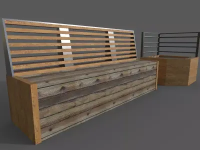 Bench set 1 metal box with two bars Low-poly 3D model